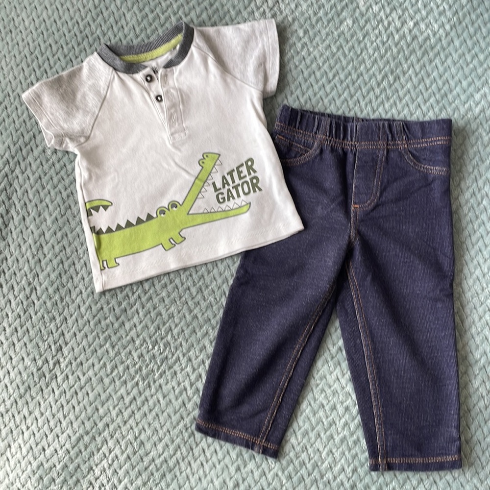 Kids Headquarters Cotton Button down Shirt & Pants See you Later Alligat…